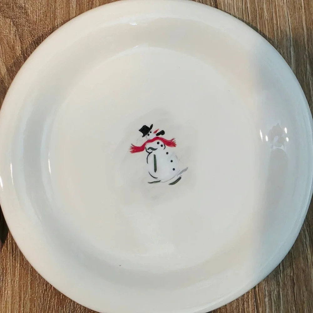 Vintage Williams Sonoma Snowman Dessert Plates Set of 6 Assorted Holiday White